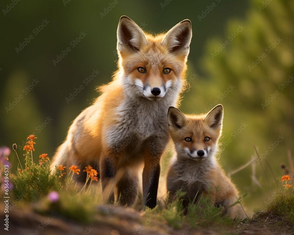 Fototapeta premium Red fox with cubs