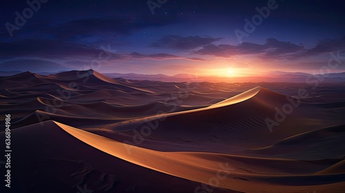 fantastic dunes in the desert at night with sparkling stars high angle aerial view