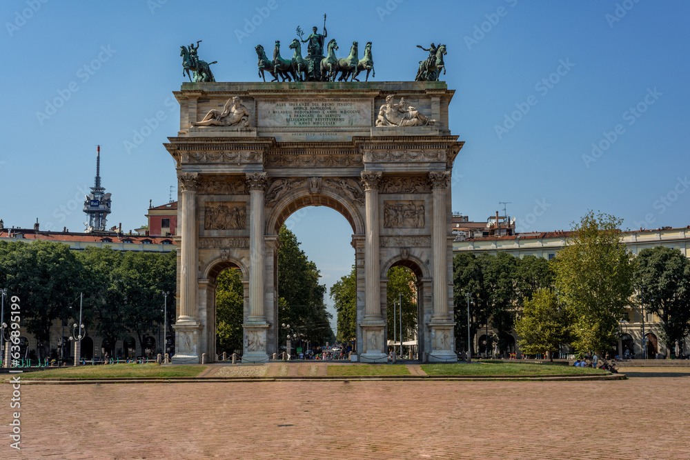 Arco della Pace. Architect Luigi Cagnola. Triumphal arch on Historic center of Milan.