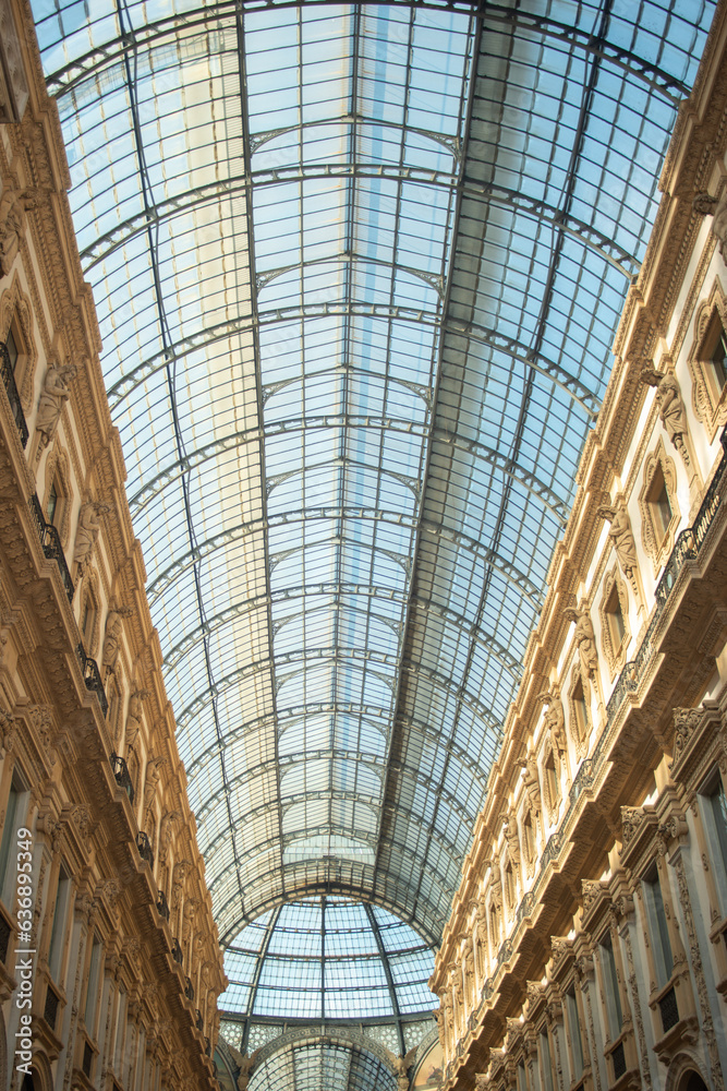 Interior of Galleria Vittorio Emanuele II on historycal Center of Milan