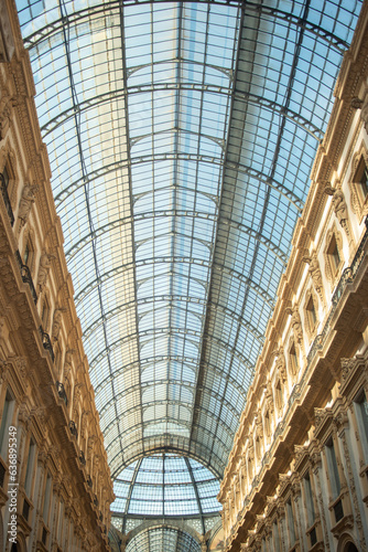 Interior of Galleria Vittorio Emanuele II on historycal Center of Milan