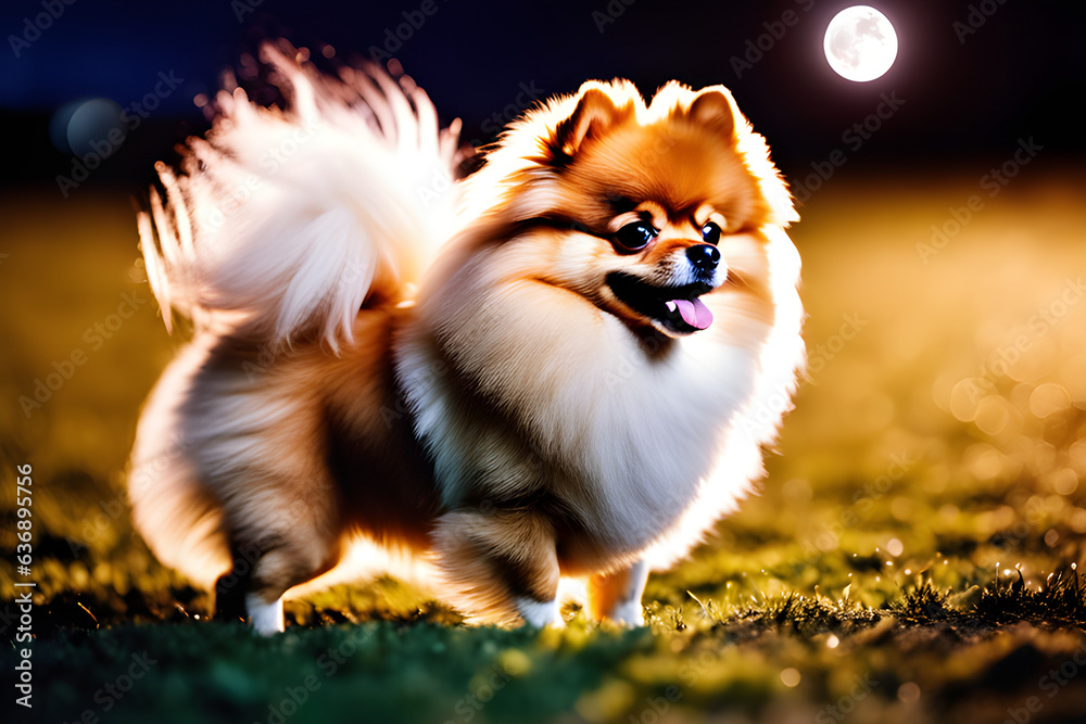 Cute and adorable puppies under the bright moonlight. Generative AI