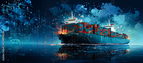 background, logistic, shipping, transportation, cargo, trade, transport, export, import, commerce. the most global shipping operations ship cargo container and night star blue sky in background.