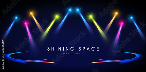 Show light. Colorful spotlights with fay. Transparent light effect.