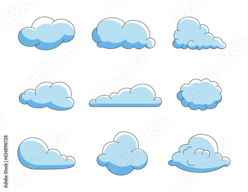 Cumulus cloud cartoon. Sky air symbol. Vector drawing. Collection of design elements.