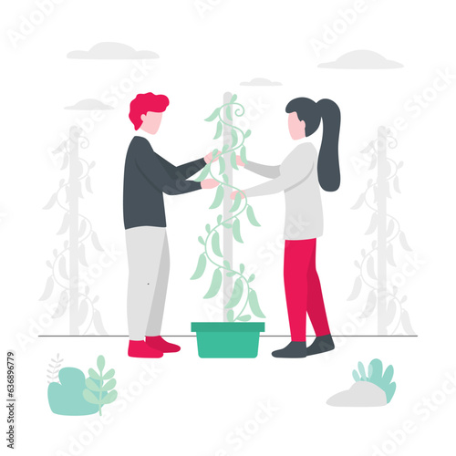 Peas harvesting - gray background with bright people