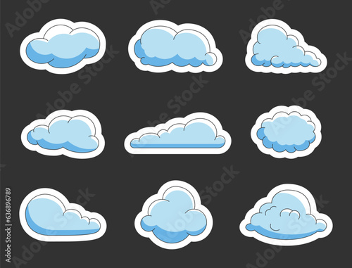 Cumulus cloud cartoon. Sticker Bookmark. Sky air symbol. Vector drawing. Collection of design elements.