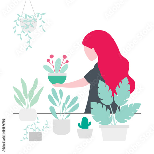 Plant cairing - gray background with bright people