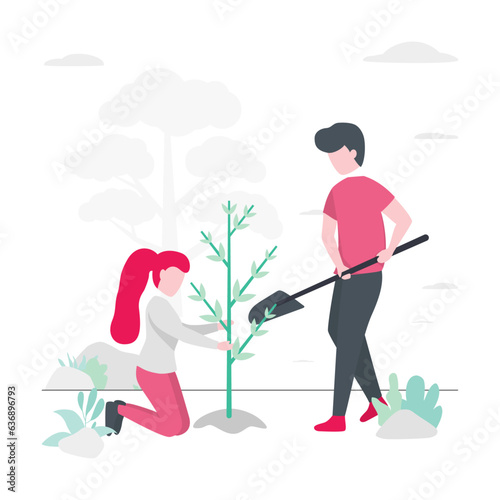 Three planting - gray background with bright people