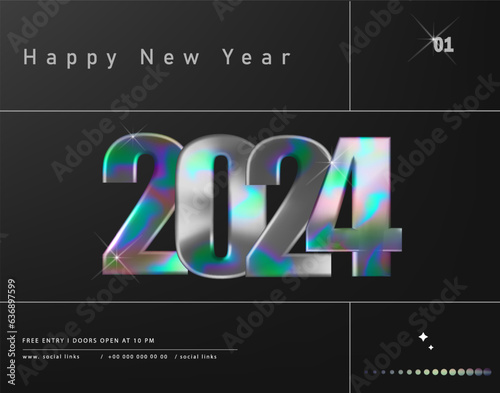 Wallpaper Mural 2024 Happy new year with retro typography concept. Modern banner with y2k aesthetics. Trendy print with fluid gradient. Vector poster template. Torontodigital.ca