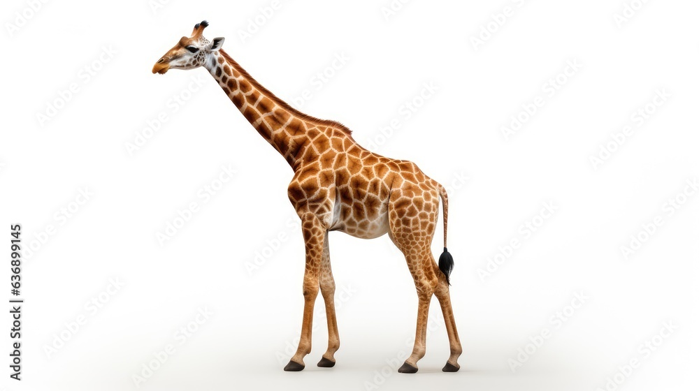 Fototapeta premium Image of Giraffe standing over white background