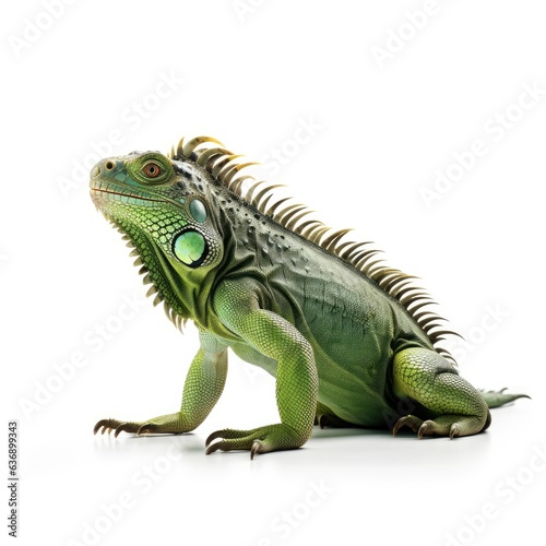 Portrait of green iguana on isolated white