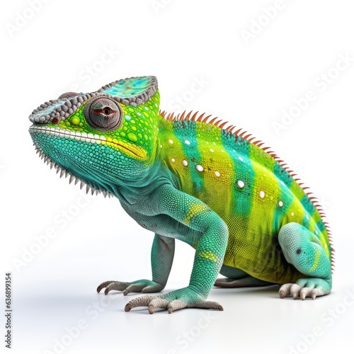 Chameleon standing isolated on white background