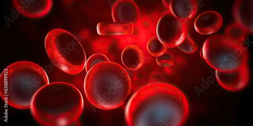 Microscopic View. Closeup of blood cells with dark background