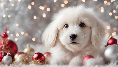 白い子犬とクリスマスの飾り © anmitsu