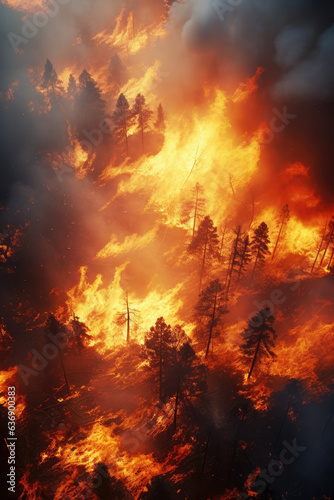 Forest in Fire Abstract Background, Aerial View