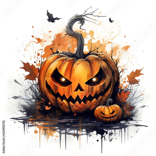 halloween pumpkin watercolor painting illustrasi. AI Generated Images photo