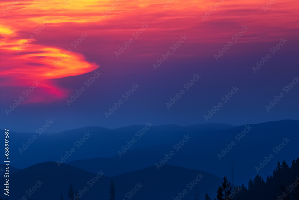 View of landscape nature and mountain with sunlight and sunset in twilight View of landscape nature and mountain with sunlight and sunset in twilight