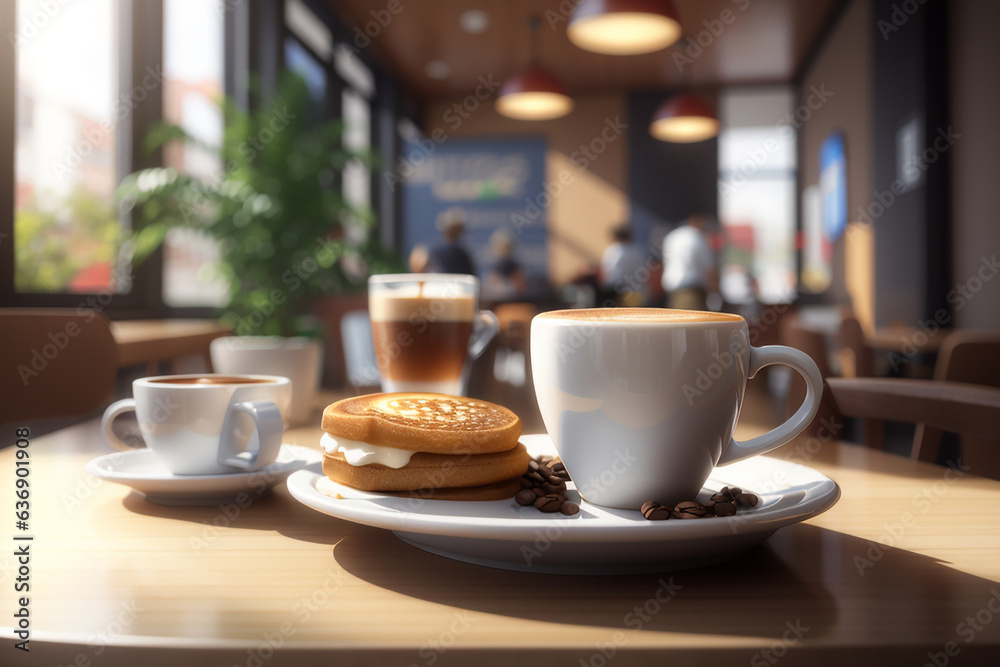 A cup of coffee filled with coffee and breakfast.,generative AI
