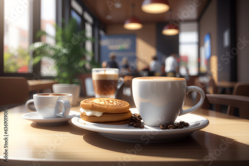 A cup of coffee filled with coffee and breakfast. generative AI