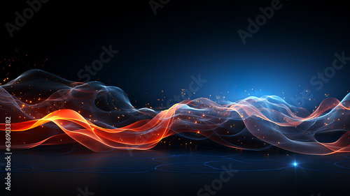 Energy flow in a wave on black background for art illustration, business, banner, template, card and web design.AI generated.