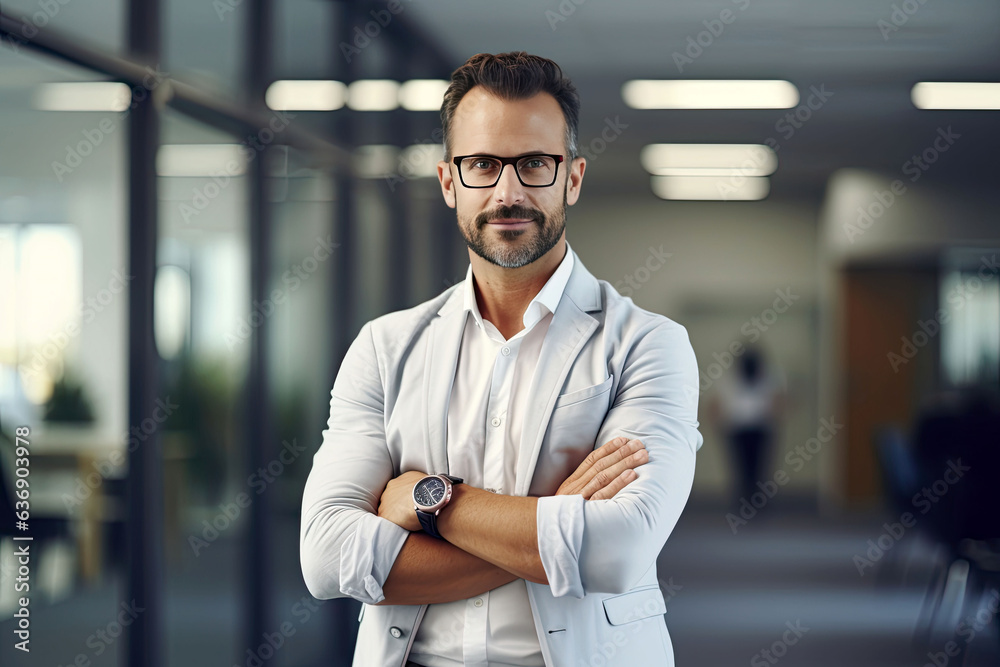 Portrait of Smart business man positing in posing office with confident, working with happiness with Generative Ai. Portrait of Smart business man positing in posing office with confident, working with happiness with Generative Ai.