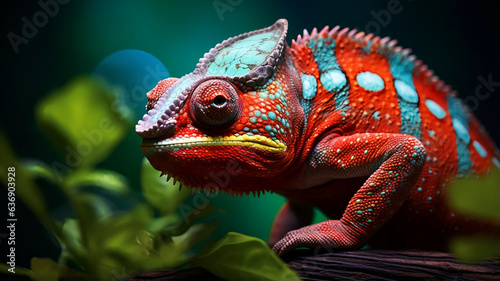 A chameleon blending into its surroundings with its vibrant colors. AI Generative.