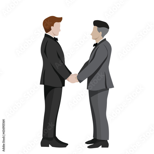 A gay couple in wedding day for LGBTQ+ concept. Vector illustration flat charactor design on white background
