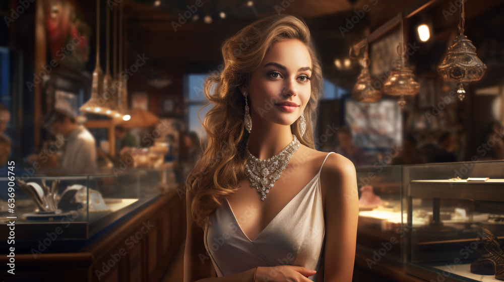 Beautiful woman in jewelry shop  generate Ai