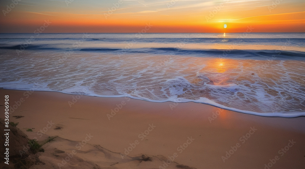 Beach landscape with sunset view, generative AI