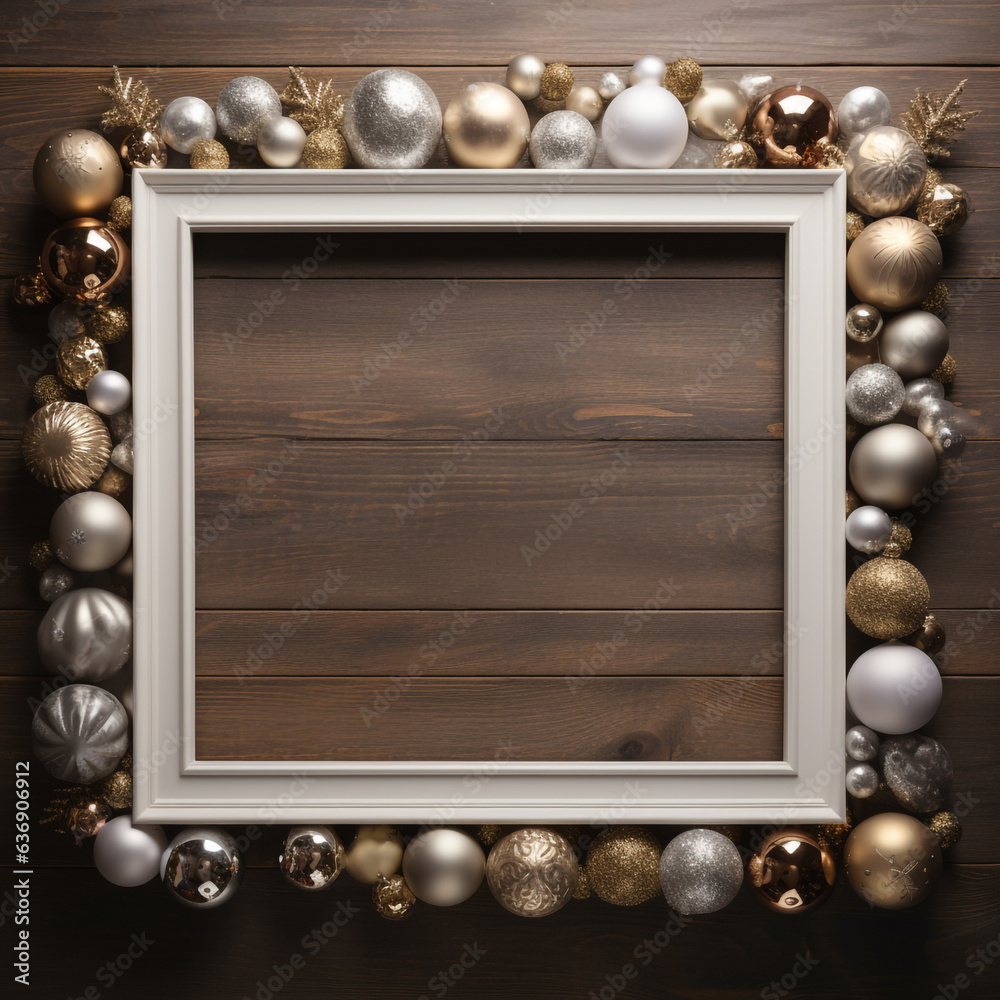 Empty frame with festive Christmas ornaments with Ai Empty frame with festive Christmas ornaments with Ai