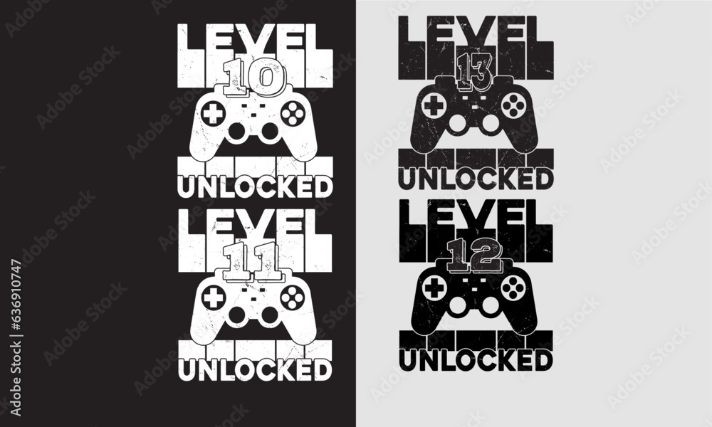Level 10 to 13 Unlocked gaming bundles,Vintage gaming shirt,10 year gaming Bundles.