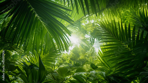 Verdant Oasis: Lush Palm Leaves in a Beautiful Green Jungle © Martin Studio