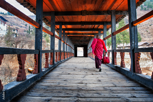 Monk entering to monastery of Bhutan paro