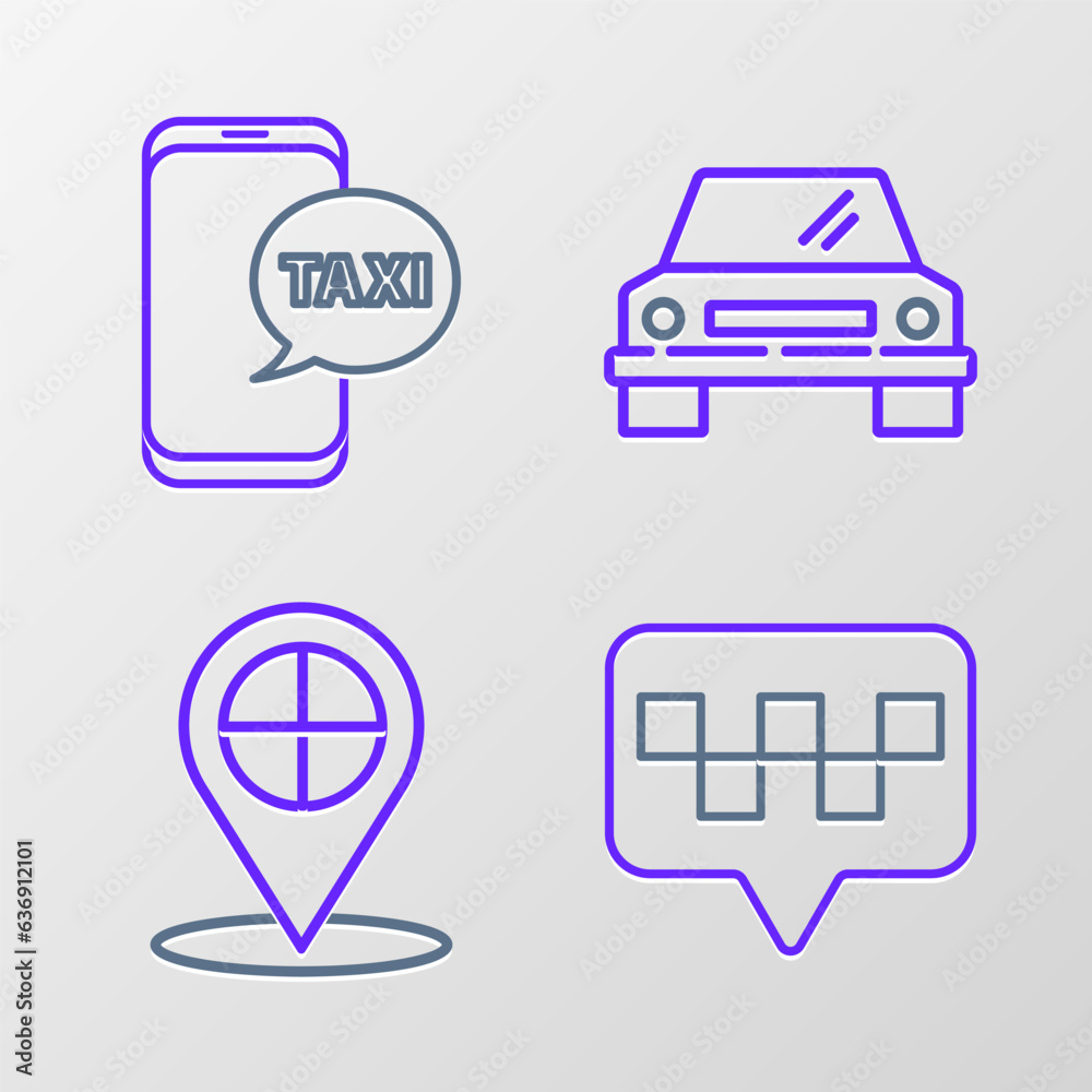 Set line Map pointer with taxi, Car and Taxi call telephone service icon. Vector Set line Map pointer with taxi, Car and Taxi call telephone service icon. Vector