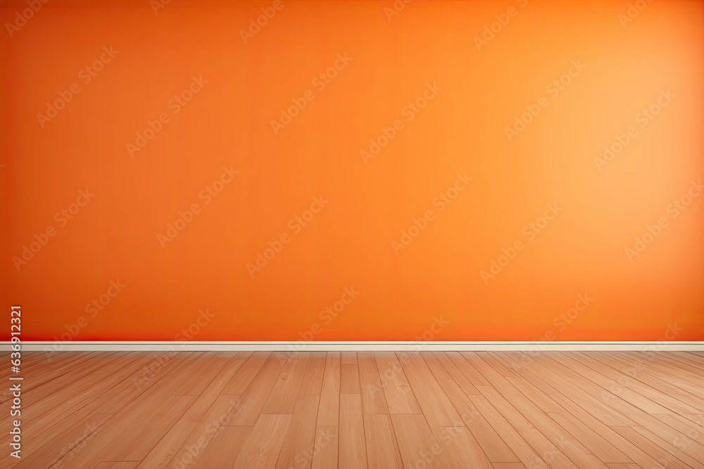 Orange modern wall background with copy space, mock up room, brown parquet floor Orange modern wall background with copy space, mock up room, brown parquet floor