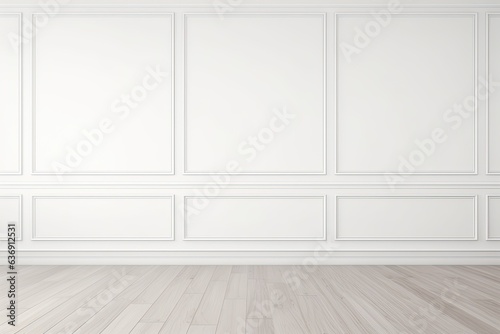 White classic wall background with copy space  mock up room  grey colour parquet floor