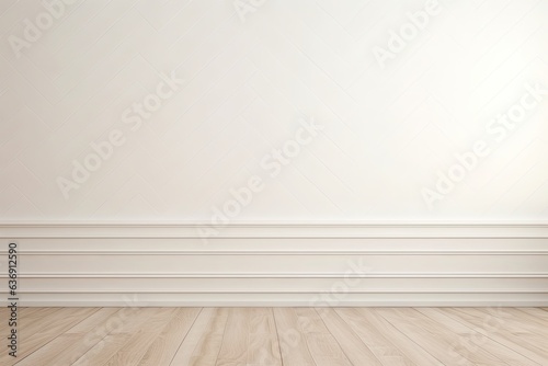 Empty White classic wall background with copy space  mock up room  beige colour parquet floor