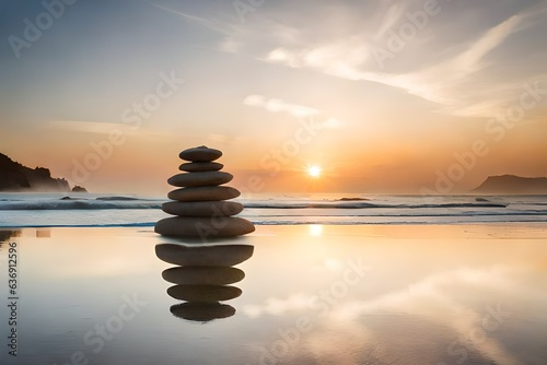 stack of stones on the beach Generative Ai