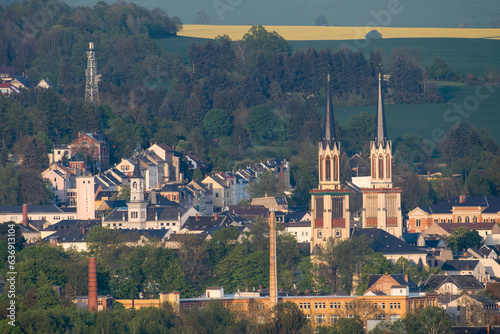 Blick auf Oelsnitz/Vogtl. am Morgen mit der St. Jakobi Kirche photo