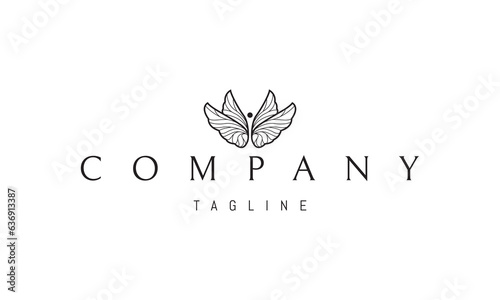 Vector logo on which an abstract image of a butterfly with spread wings with veins.
