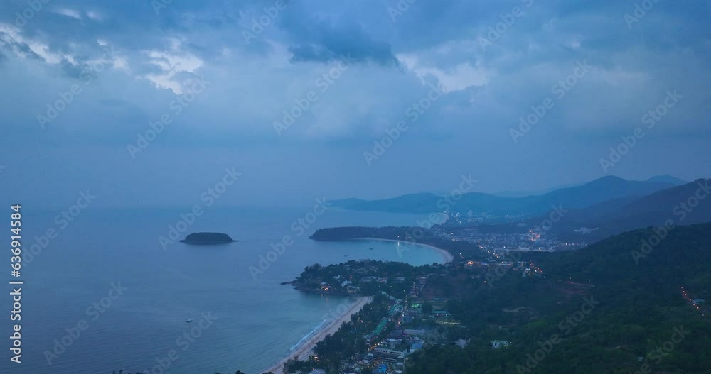 .Aerial view amazing cloud moving in blue sky at blue sunset above the three beaches viewpoint..scenery stunning blue sky over the three beaches viewpoint Phuket Thailand..Sky texture. .Aerial view amazing cloud moving in blue sky at blue sunset above the three beaches viewpoint..scenery stunning blue sky over the three beaches viewpoint Phuket Thailand..Sky texture.