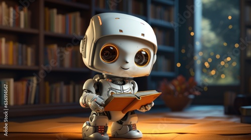 Cute robot AI learning to read a book