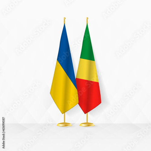 Ukraine and Congo flags on flag stand, illustration for diplomacy and other meeting between Ukraine and Congo.