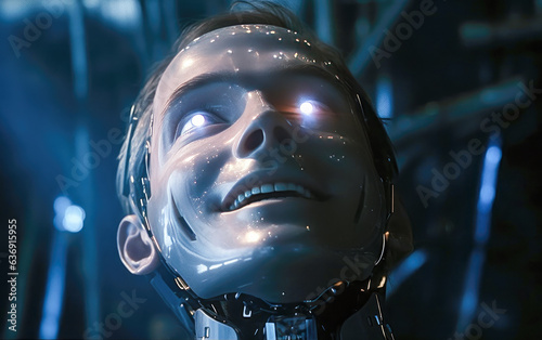 Detailed view of a robot, Bicentennial Man, exuding emotions of hope and melancholy. photo