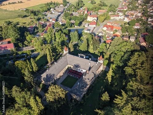 aerial panorama landscape view of castle Heralec,chateau Heralec,Czech republic,Europe photo