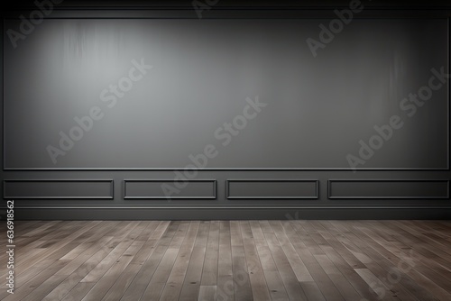 Empty Grey classic wall background with copy space, mock up room, brown parquet floor © zakiroff