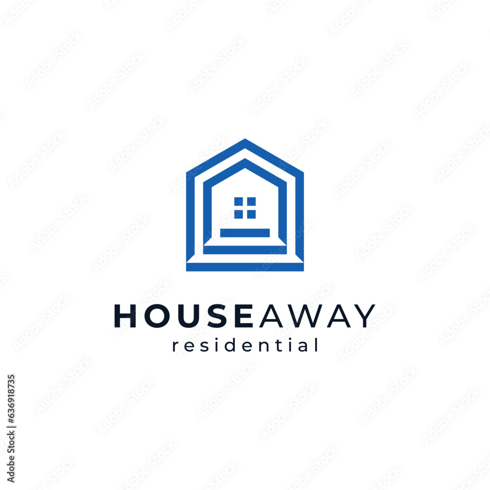 house and stairs with line art design style for home and family logo design