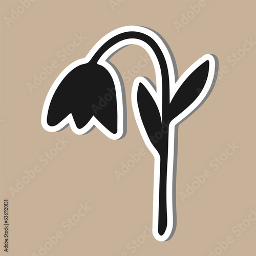Vector sticker of one dark gray tulip or bell flower isolated on a beige background