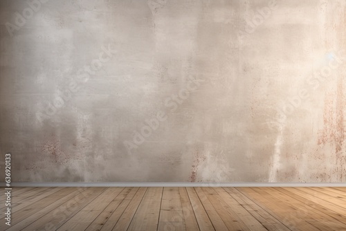 Modern concrete loft wall background, wooden parquet floor and window with copy space